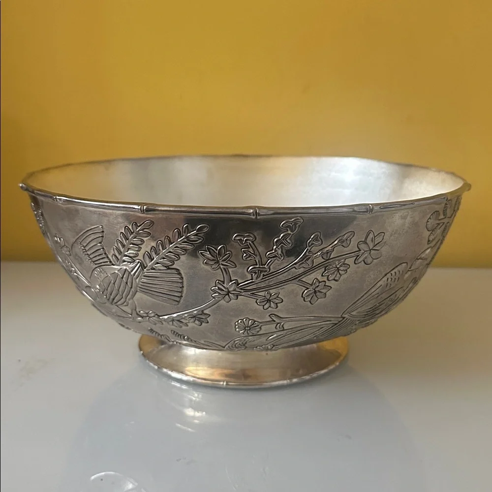 Godinger Silver Plate Decorative Large Bowl with Bird Design